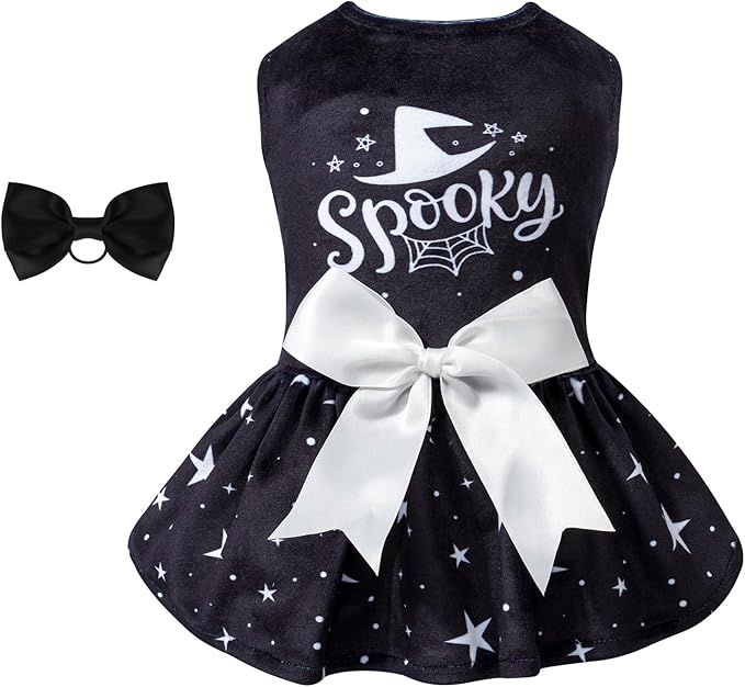 CuteBone Dog Dresses Velvet Holiday Small Dogs Clothes Onesie Pet Apparel Girl Puppy Skirt with Bow Hair Rope CVA23L-D