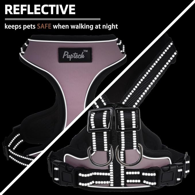PUPTECK Dog Harness and Leash Set for Small Medium Sized Dogs, No Pull Dog Harness for Walking Training, Adjustable Reflective Puppy French Bulldog Frenchie Harness Soft Padded Vest, Pink, S