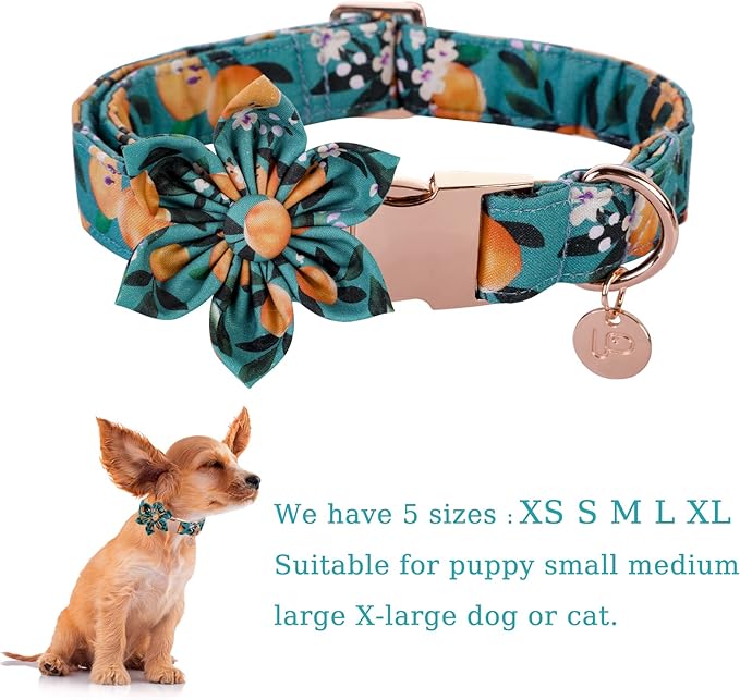Dog Collar with Flower, Durable Comfortable Cotton Dog Flower Collar with Metal Buckle for Large Dog Girl, Summer Cute Dog Collar, L