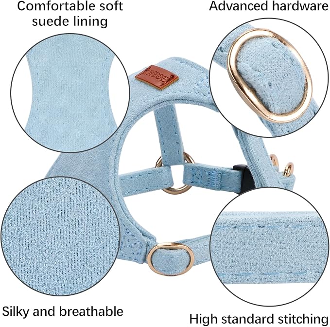 No Pull Dog Harness- Lightweight, Soft, Adjustable Small Harness Collar and Leash Set, Suitable for Cats Puppy Small and Medium-Sized Dog Outdoor Training and Running (Blue, M)