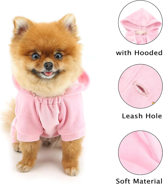 SELMAI Girl Dog Clothes for Small Dogs Cute Doggie Outfits Rhinestone Crown Stretchy Puppy Pajamas Soft Velvet Hoodie 4 Legged Jumpsuit Lightweight Pet Tracksuit Cat Apparel Leash Hole
