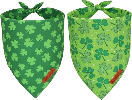 ADOGGYGO St. Patrick's Day Dog Bandana, Green Shamrock Pet Scarf, Adjustable Fit Saint Patrick Bandanas for Medium Large Dogs (Large)