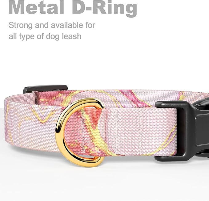 Rnivvi Dog Collar, Adjustable Dog Collar for Small Dogs, Cute Puppy Collar for Boy and Girl Dogs, Soft Heavy Duty Pet Collars with Quick Release Buckle for Walking Running, Pink Marble Collar