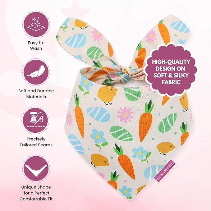 Luxury Pet Birthday Bandanas -Premium & Silky Poly Fabric | 100% Handmade | Custom Shape Dual Layered (Easter Garden, Medium)