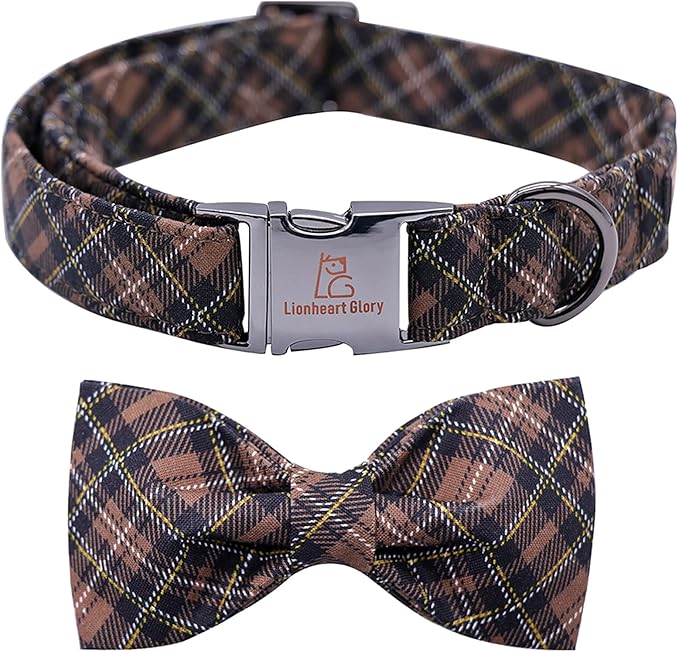 Lionheart glory Premium Plaid Dog Collars, Bowtie Dog Collar, Adjustable Heavy Duty Dog Collar with Bow for X-Small Dogs