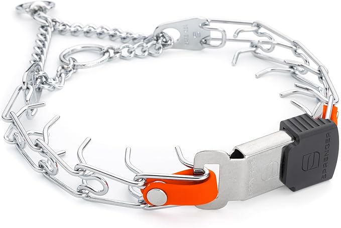 Herm Sprenger Chrome Plated Steel Dog Collar with Quick Release ClicLock Buckle and Biothane Insert Training Collar for Dogs Made in Germany (Hunter Orange, 16in x 2.25mm(Neck Size up to 13-14in))