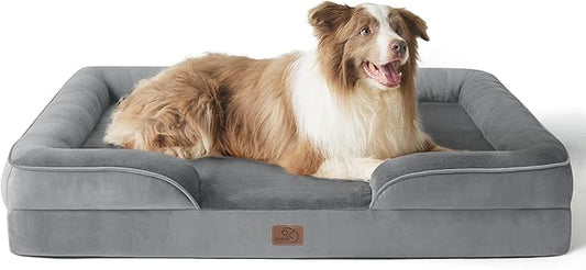 Bedsure Orthopedic Dog Bed for Large Dogs - Big Washable Dog Sofa Beds Large, Supportive Foam Pet Couch Bed with Removable Washable Cover, Waterproof Lining and Nonskid Bottom, Grey