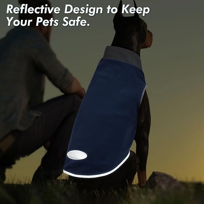 Cyeollo 2 Pack Soft Stretchy Fleece Vest with Reflective Stripe Pullover Sweatshirt Jacket Lightweight Pet Clothes in Cold Weather Sweaters for Small Dogs & Cats Grey & Blue