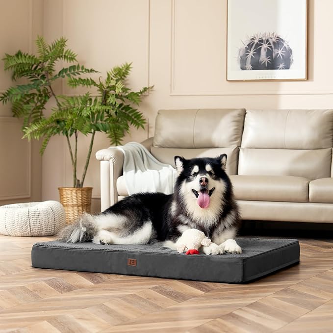 EHEYCIGA Orthopedic XXL Dog Beds for Jumbo Dogs with Removable Washable Cover for Crate, Grey, 47x29