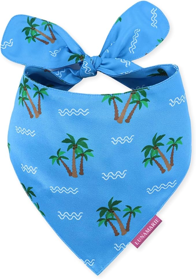 Luxury Pet Birthday Bandanas -Premium & Silky Poly Fabric | 100% Handmade | Custom Shape Dual Layered (Playa Azul, Medium)