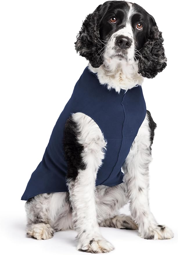 Stretch Fleece Dog Coat, Stretchy Pet Sweater, Machine Washable Pullover for Winter and Fall, Navy, 20