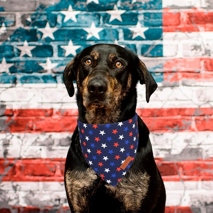 PTDECOR American USA Flag Dog Bandana Reversible Triangle Patriotic Dog Scarf 4th of July Bandanas for Medium Large Dogs Pets (Blue & White, Large)