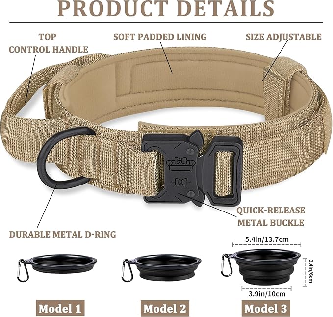 COOYOO Tactical Dog Collar Set, Adjustable Military Nylon Collar with Control Handle and Heavy Metal Buckle for Medium and Large Dogs
