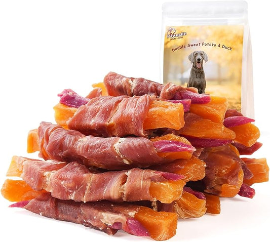 Duck Double Purple Sweet Potato Wraps Dog Treats, Healthy Low Fat Dog Jerky High Protein for Training Treats Snacks, Chewy for Small Medium Large Dogs 12-15 Counts