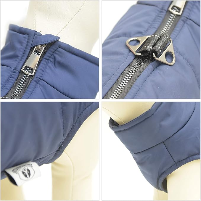 Navyblue XXL Dog Winter Vest with Cotton Lining, Waterproof Ultra Warm Coat, Windproof Zippered Jacket, Breathable Soft Coat for Small to Large Dogs