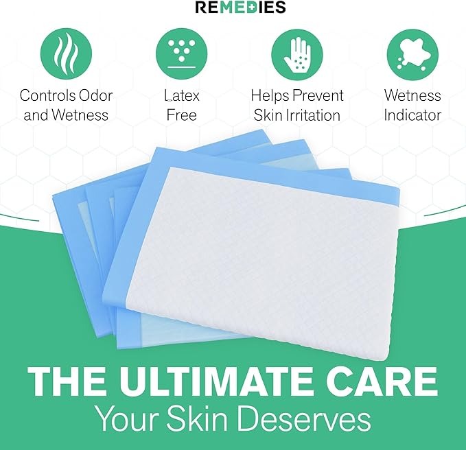 Remedies Disposable Bed Pads – 23" x 36", Large Incontinence Underpads for Adults, Seniors, Kids & Pets – 150 Count, Absorbent Chux Pads for Beds, Furniture & Dog Training