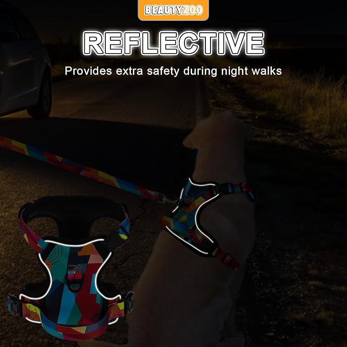 BEAUTYZOO No Pull Dog Harness Medium,Adjustable Dog Harness and Leash Set -Easy Wearing with 3 Buckles/Control Handle,No Choke Soft Padded Reflective Pet Vest for Training Walking Hiking, M