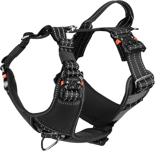 ICEFANG Dog Strap Harness with 4 x Metal Buckles,for Large Sized Dog,K9 Vest,Y-Shape Chest,Adjustable Pet Harness,No-Pull Front Leash Clip (Large (Pack of 1), Black)