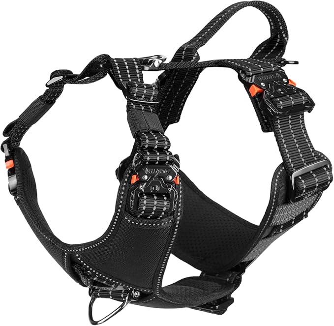 ICEFANG Dog Strap Harness with 4 x Metal Buckles,for X-Large Sized Dog,K9 Vest,Y-Shape Chest,Adjustable Pet Harness,No-Pull Front Leash Clip (X-Large (Pack of 1), Black)