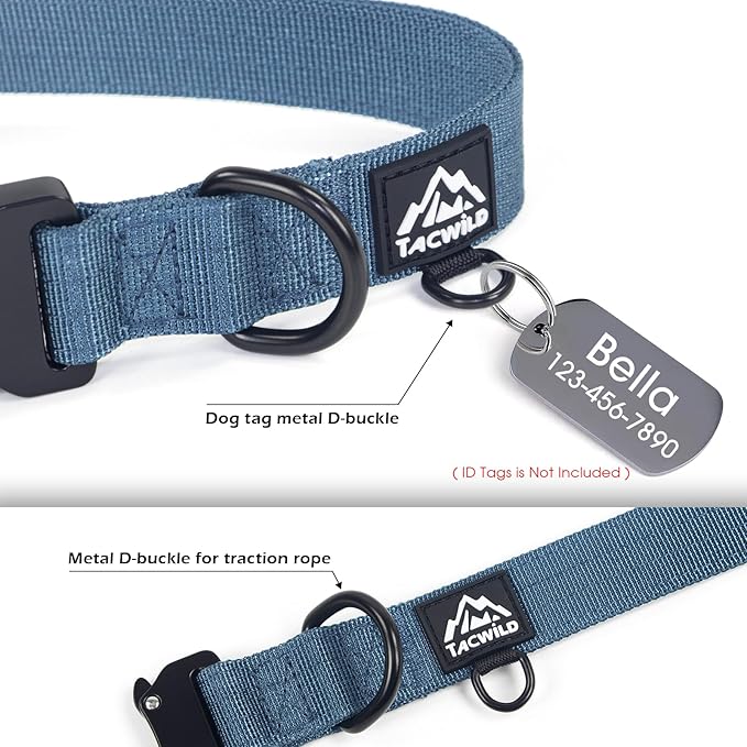 Heavy Duty Dog Collars for Medium and Large Dogs - Adjustable, Chew Proof Nylon Collar with Metal Quick Release Buckle and D-Ring for Dog Tags (Haze Blue, L)
