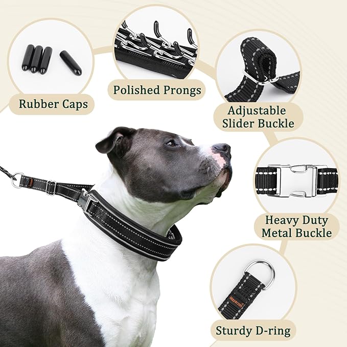 Mayerzon Prong Collar for Large Medium Dogs, Patented Reflective Pinch Collar with Metal Buckle, No Pull Adjustable Hidden Covered Dog Walking Training for Pitbull German Shepherd Doberman