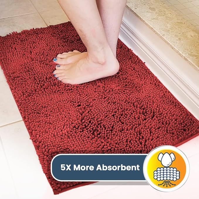 Muddy Mat® Shown on TV – Super Absorbent Microfiber Dog Door Mat for Muddy Paws, Non-Slip Washable Pet Rug, Quick Dry Chenille Entryway Carpet, Machine Washable Indoor Outdoor mat, Red 35"x24"