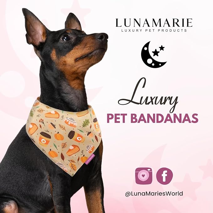 Luxury Dog Bandanas - Pumpkin Spice Fall Design | Premium & Silky Poly Fabric | 100% Handmade Quality | Custom Shape Dual Layered Reversible Small, Medium, Large Pet (Fall Sweets, Large)