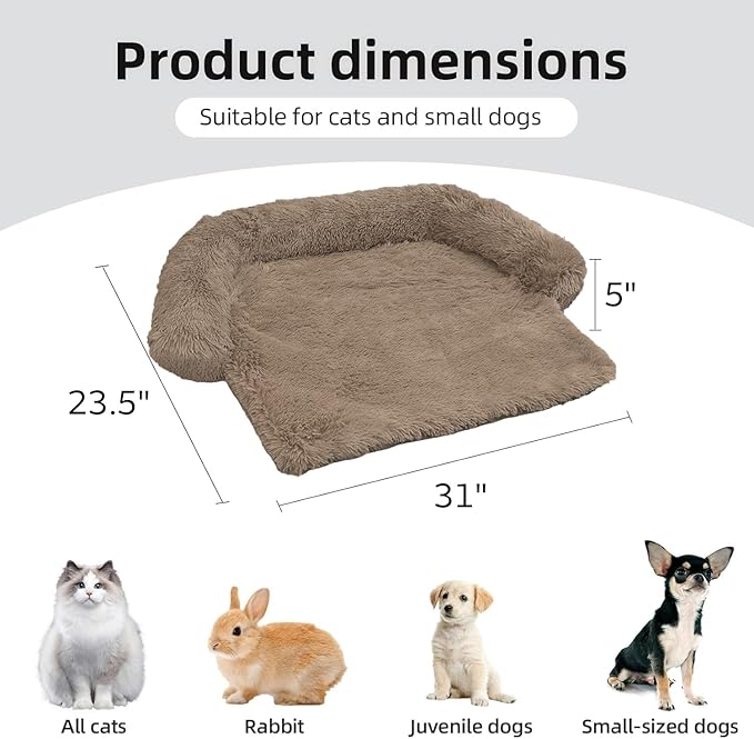 Calming Dog Bed Fluffy Plush Dog Mat for Furniture Protector with Removable Washable Cover for Large Medium Small Dogs and Cats (XS(31“x23.5”x5), Camel)