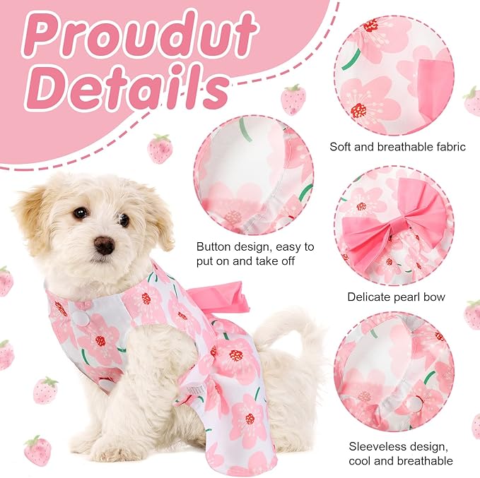 5 Pieces Dog Clothes Girl Dog Dresses Floral Puppy Dresses Pet Cat Princess Bowknot Clothes Cute Puppy Summer Outfits for Yorkie Female Cat Pets, 5 Styles(Cute Style,Medium)