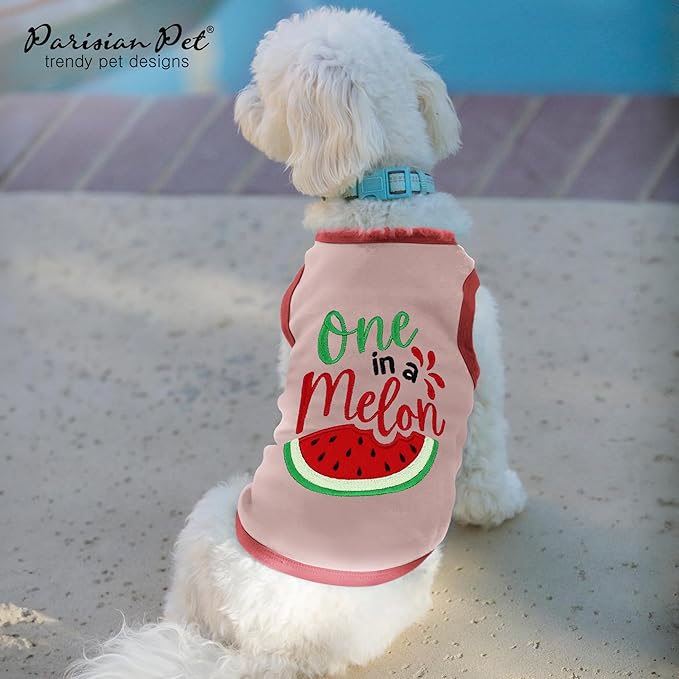Parisian Pet Dog Tshirt - Embroidered “ One in a Melon “ Tank Top - 100% Cotton and Lightweight Dog Clothes - Sleeveless Tee Shirts - Machine Washable Shirt for Large Dogs - Pet Vest - 2XL