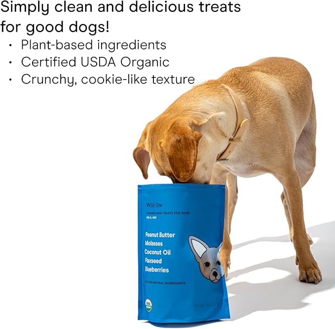 Wild One Organic Natural Crunchy Baked Dog Treats Made in The USA Peanut Butter & Jelly 8 Ounce 3 Pack