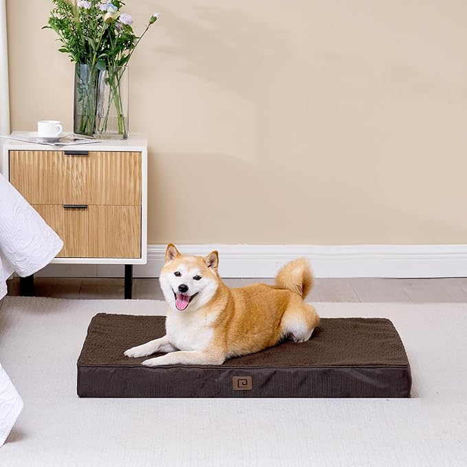 EHEYCIGA Orthopedic Medium Dog Beds for Small Dogs with Removable Washable Cover for Crate, Brown, 30x20