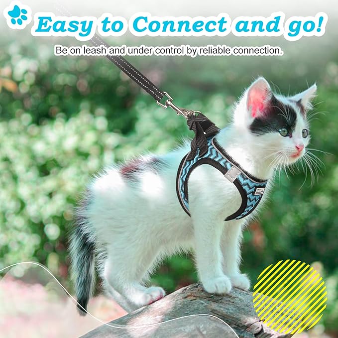 Cat Harness and Leash Escape Proof,Adjustable Soft Mesh Kitten Vest Harness for Walking Reflective Pet Harness for Cat Small Dogs Puppy