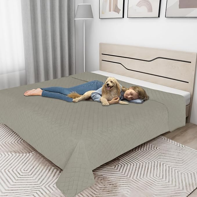 Easy-Going 100% Waterproof Dog Bed Cover Reversible Leak Proof Couch Cover Washable Sofa Cover Furniture Protector Blanket for Pets Kids Children Dog Cat (52x86 Inch, Beige/Beige)