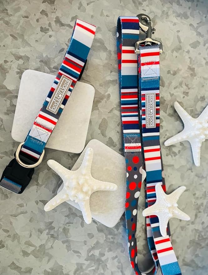 Lucky Love Dog - Adjustable Dog Collar and Leash Set with Easy Click Buckle for Small to Large Dogs, Durable, & Comfortable Collar for Male & Female Dogs, Puppies & Adult Ones - Linus Combo, XS