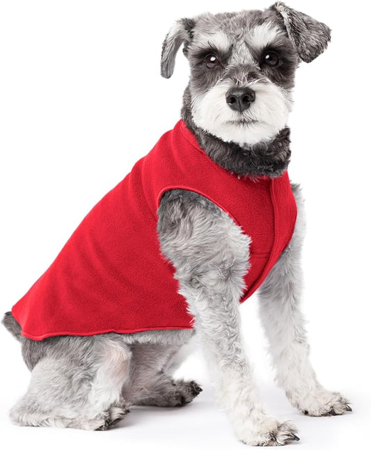 Stretch Fleece Dog Coat, Stretchy Pet Sweater, Machine Washable Pullover for Winter and Fall, Red, 10