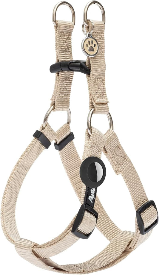 PUPTECK No Pull Dog Harness Soft Adjustable Basic Nylon Step in Puppy Vest Outdoor Walking with ID Tag and A-ir Tag Case, Cream, M