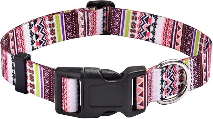 Dog Collar with Bohemia Floral Tribal Geometric Patterns - Soft Ethnic Style Collar Adjustable for Small Medium Large Dogs(Pink Bohemia,S)