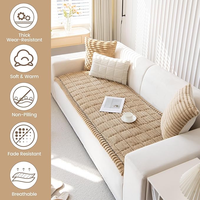 OTOB Sofa Cover Dog Couch Cover Protector, Non Slip Couch Cover for Dogs, Washable Fuzzy Pet Bed Couch Covers Sofa Protector Boho Pet Friendly (23.6" x 47.2", Coffee)