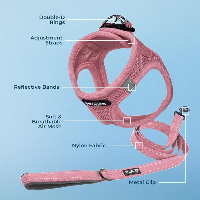 Voyager Step-in Air All Weather Mesh Harness and Reflective Dog 5 ft Leash Combo with Neoprene Handle, for Small, Medium and Large Breed Puppies by Best Pet Supplies - Harness Leash Set (Pink), L