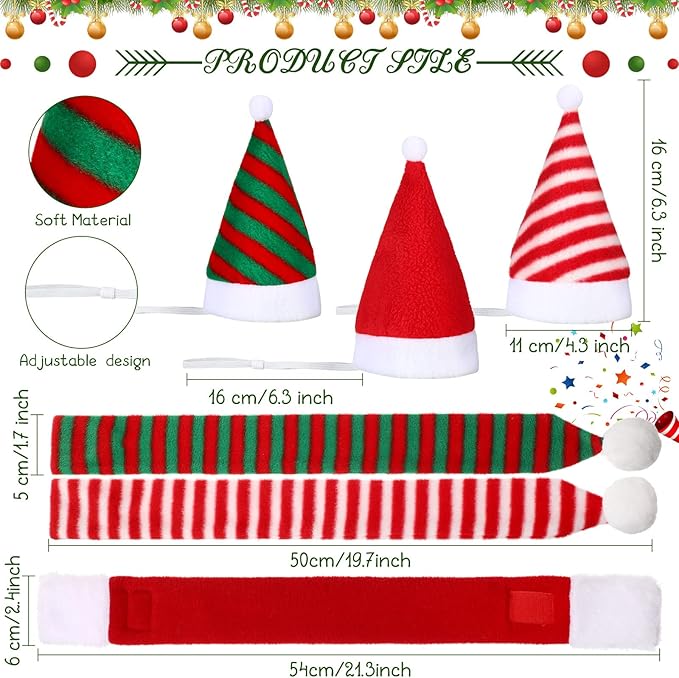 6 Pieces Pet Cat Dog Christmas Hat with Scarf pet Santa Hat Scarf Set Holiday Party Cute Costumes for Small Dogs Cats