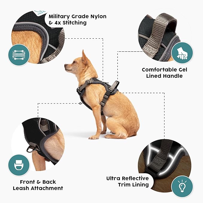 Embark Adventure Dog Harness, Reflective Trim No Pull Dog Harness for Large Dogs - Military Grade Nylon, Front Clip with Gel Lined Handle. Soft & Padded Puppy for Any Breed
