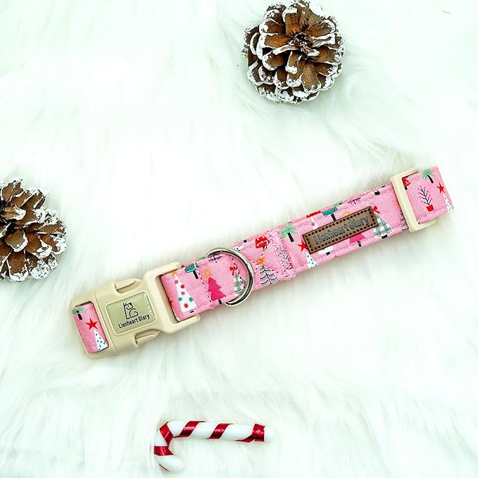 Lionheart Glory Christmas Dog Collar, Pink Christmas Tree Adjustable Soft Comfortable Collar for Medium Dogs for Girls or Boys