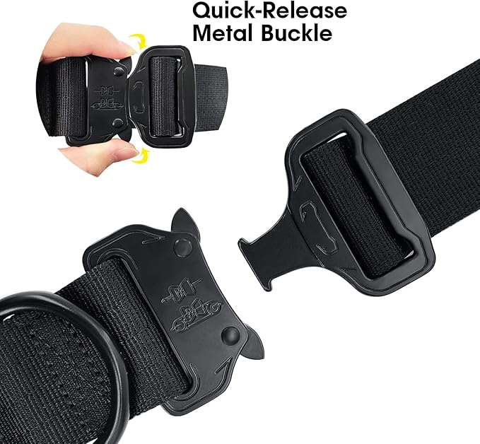 KCUCOP Heavy Duty Dog Collar - Adjustable Tactical Military Dog Collars with Metal Buckle, Quick Release, 2 D-Rings & Flag Patch for Medium & Large Dogs(Black-M)