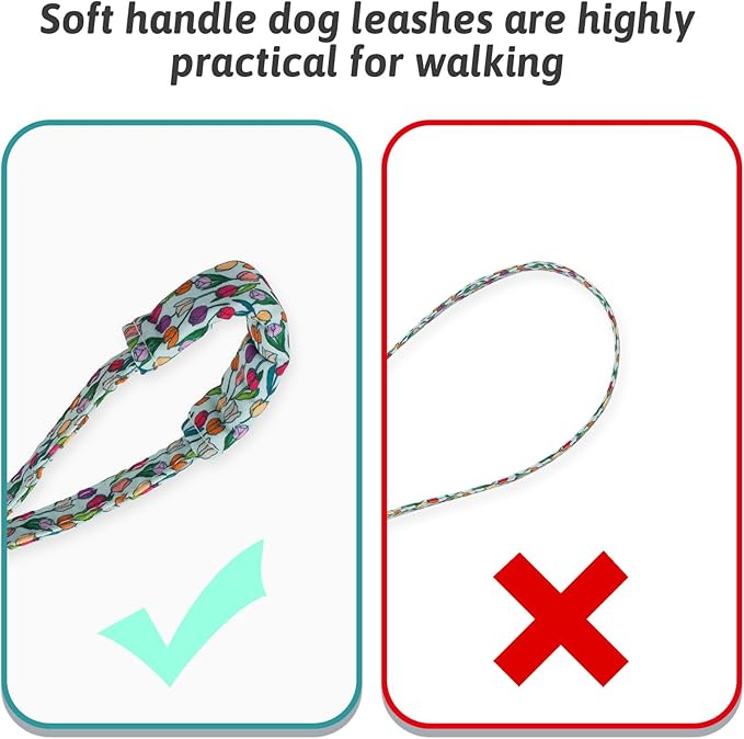 Dog Collar and Leash Set Girls Adjustable Puppy Collars with Floral Bow Tie for Small Medium Large Female Dogs, Tulip, S