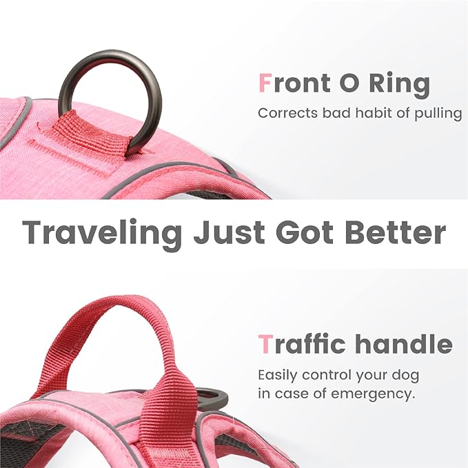 Pawaii No Pull Dog Harness with Pet ID Tag,Reflective Strips No Choke Front O Ring Breathable Mesh Adjustable Soft Padded Pet Vest with Easy Control Handle for Medium Dogs