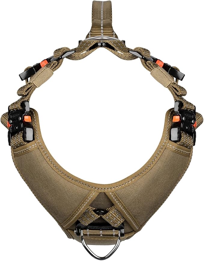 ICEFANG Dog Strap Harness with 4 x Metal Buckles,for X-Large Sized Dog,K9 Vest,Y-Shape Chest,Adjustable Pet Harness,No-Pull Front Leash Clip (X-Large (Pack of 1), Brown)
