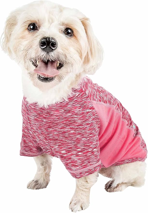 Pet Life ® Active 'Warf Speed' Heathred Dog Fitness and Yoga Pet T-Shirt Dog Clothes - Performance Dog T-Shirt with 4-Way-Stretch, Reflective and Quick-Dry Technology - Summer Dog Shirts