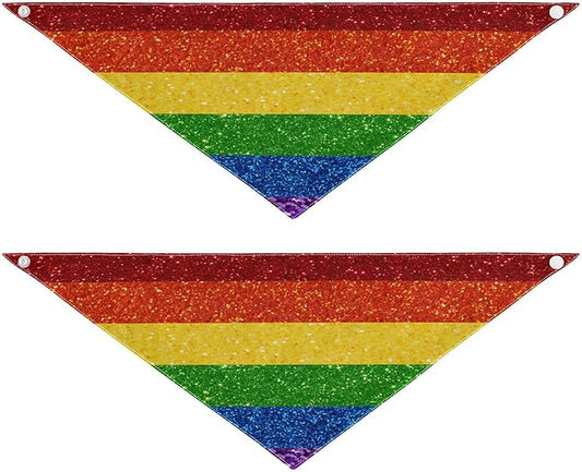 2 Pack Dog Bandanas LGBT Glitter Rainbow Pride Flag Milk Silk Pet Bandana Scarf Snap Button Triangle Bibs Kerchief Set Pet Holiday Accessories Decor for Small to Large Puppy Dogs Cats Large
