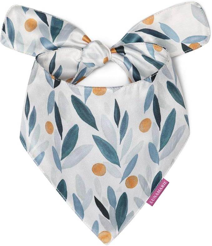 Luxury Pet Birthday Bandanas -Premium & Silky Poly Fabric | 100% Handmade | Custom Shape Dual Layered (Green/Orange Floral, Medium)